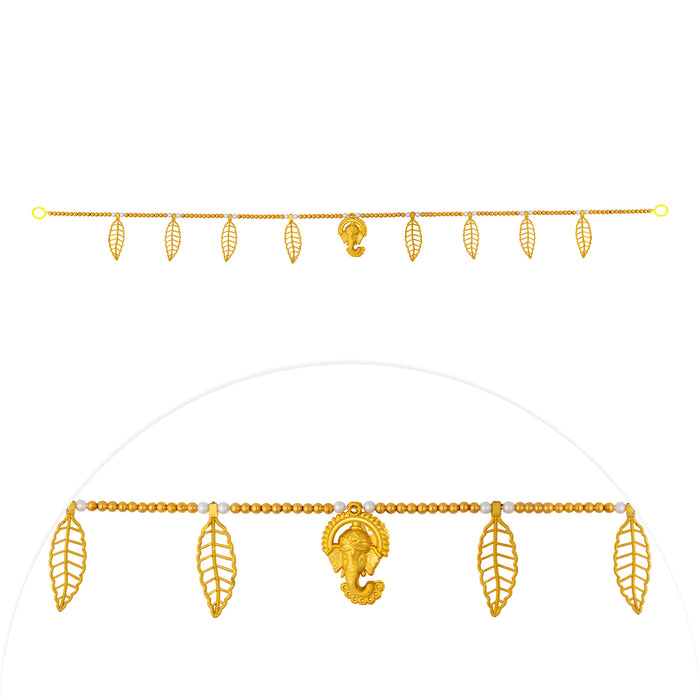 Door Toran - 3 Inches | Artificial Toran / Gold Leaf Ganesha With Beads Design Bandanwar / Thoran for Home Decor