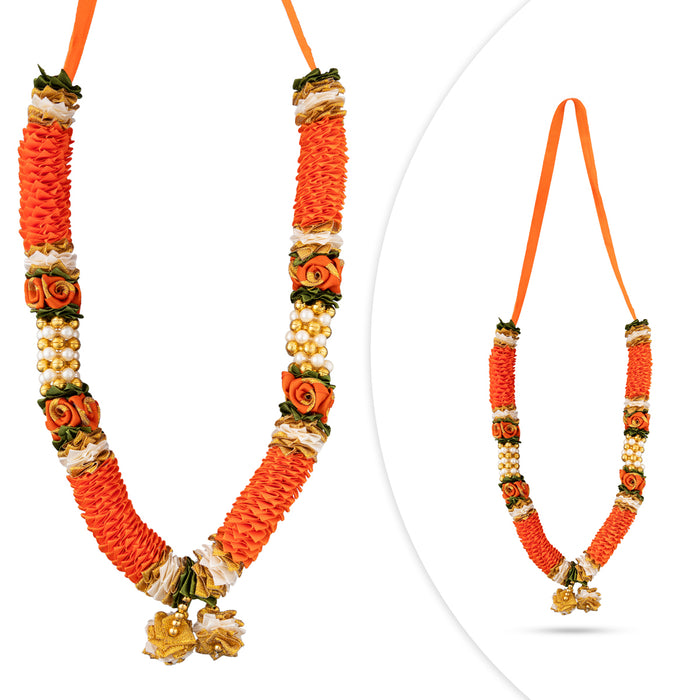 Satin Garland - 12 Inches | Beads & Flower Design Mala/ Cloth mala/ Flower Mala for Photo Frame