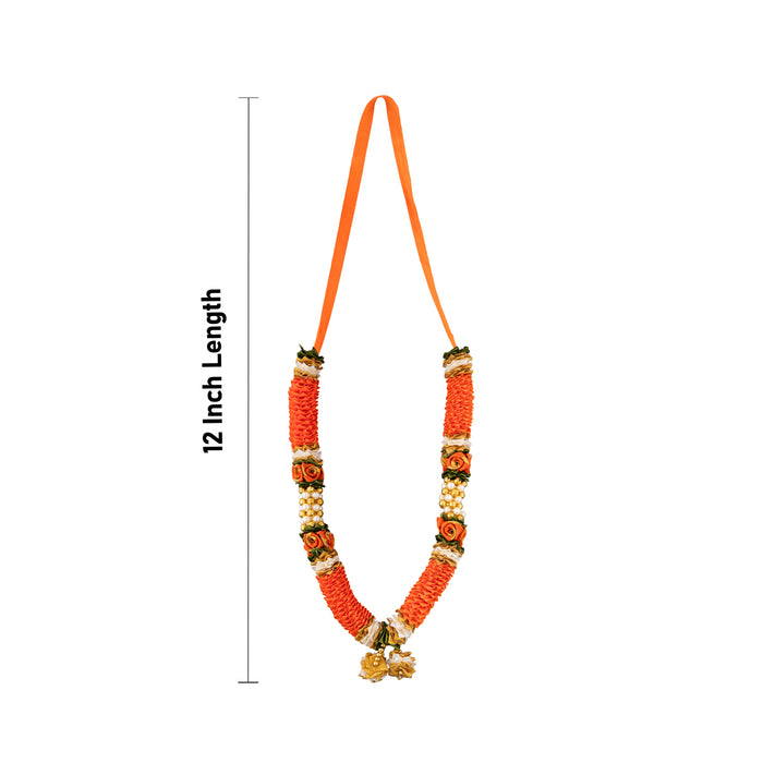 Satin Garland - 12 Inches | Beads & Flower Design Mala/ Cloth mala/ Flower Mala for Photo Frame