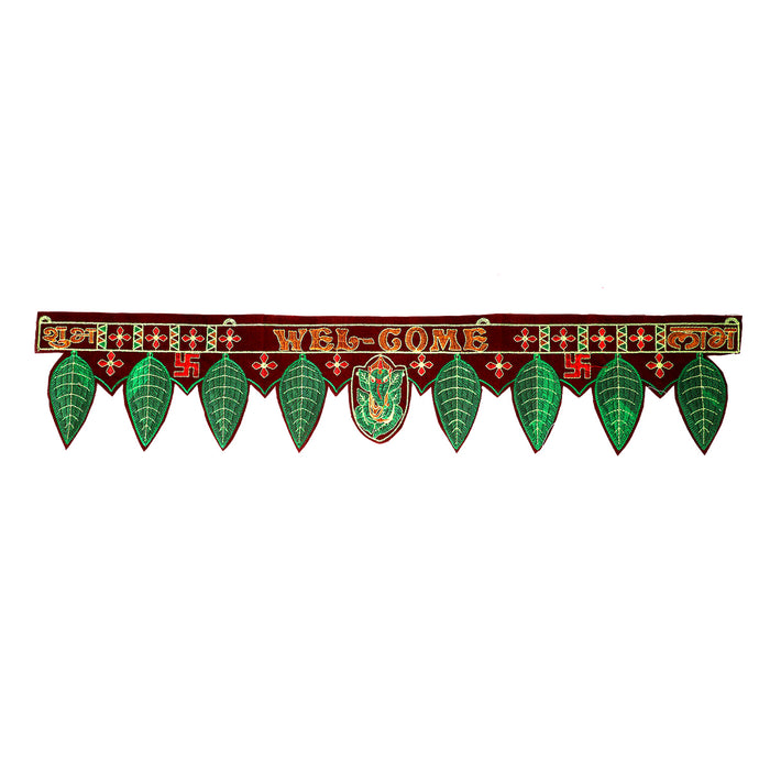 Decorative Toran - 38 Inches | Velvet Welcome Toran / Thoranam For Home Entrance & Pooja Mandir