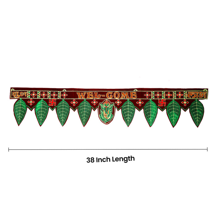 Decorative Toran - 38 Inches | Velvet Welcome Toran / Thoranam For Home Entrance & Pooja Mandir