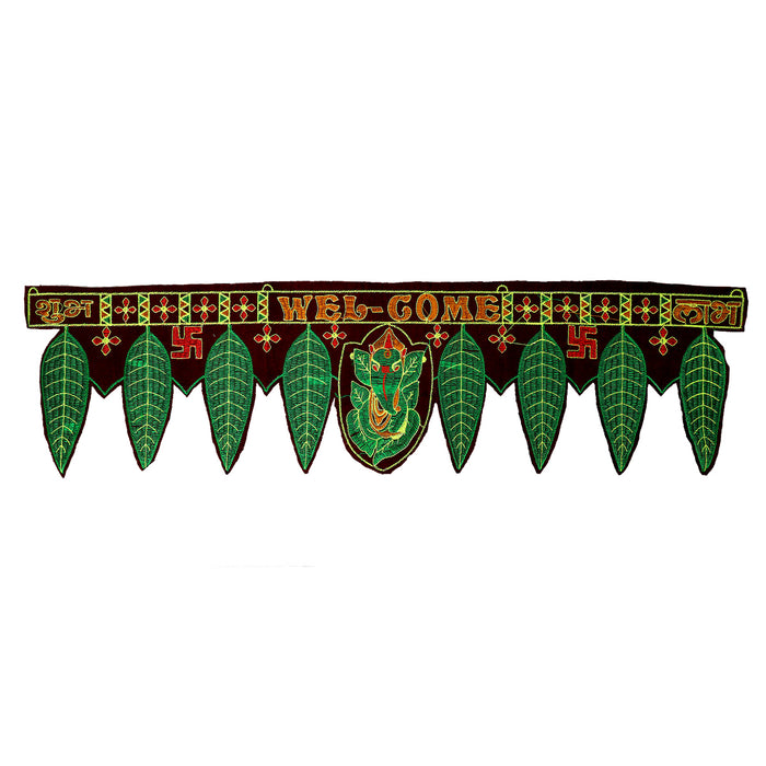 Velvet Door Toran - 37 Inches | Green leaf Toran/ Artificial Thoran/ Bandanwar for Entrance Decor