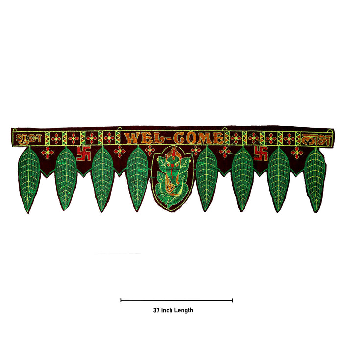 Velvet Door Toran - 37 Inches | Green leaf Toran/ Artificial Thoran/ Bandanwar for Entrance Decor