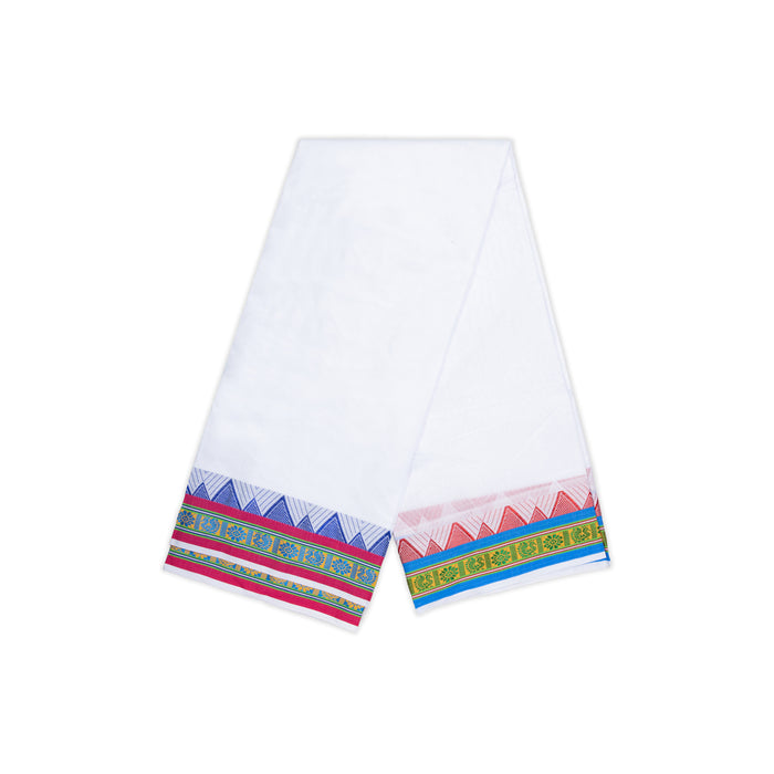 Cotton Veshti - 2.5 Mtrs | Mini Jacquard Border Dhoti/ White Vesti / Dhoti for Men / Traditional Vesti