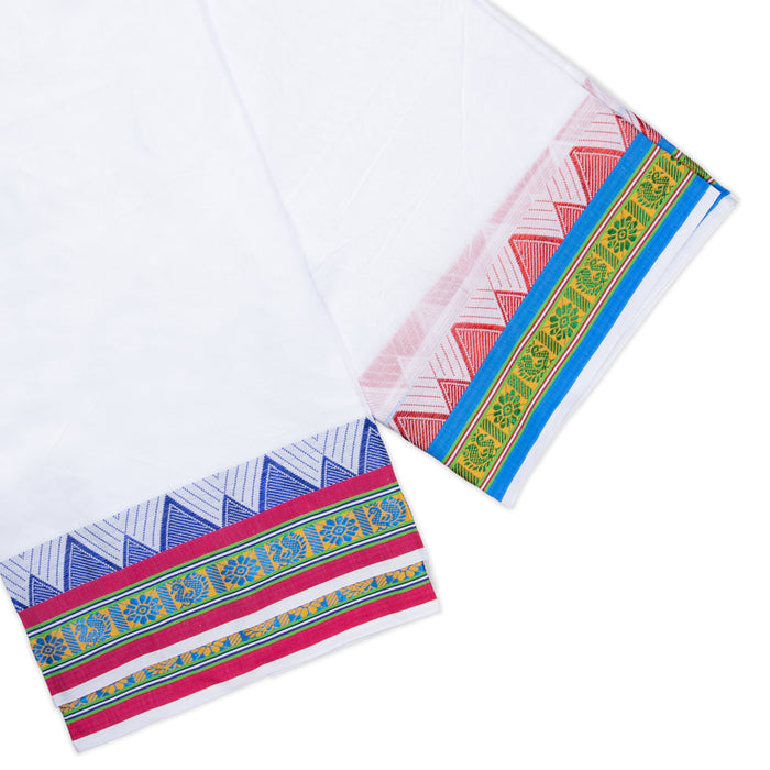 Cotton Veshti - 2.5 Mtrs | Mini Jacquard Border Dhoti/ White Vesti / Dhoti for Men / Traditional Vesti