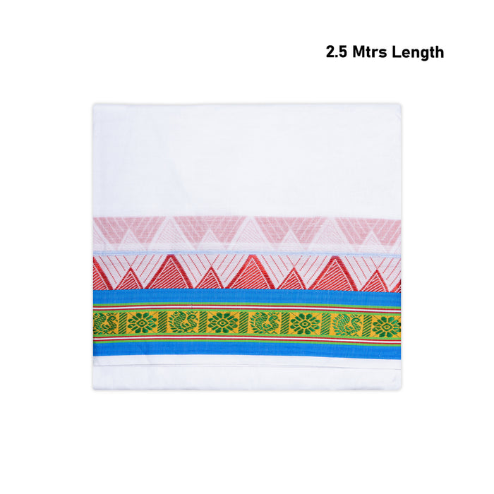 Cotton Veshti - 2.5 Mtrs | Mini Jacquard Border Dhoti/ White Vesti / Dhoti for Men / Traditional Vesti