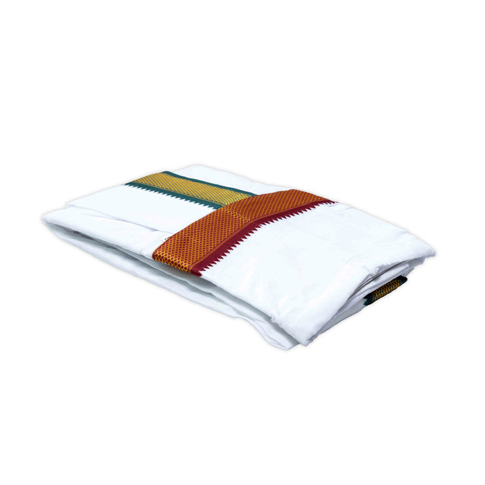 Readymade Panchakacham With Angavastram - 9 x 5 Yards | Mayilkan border White Colour Dhoti & Thundu for Men
