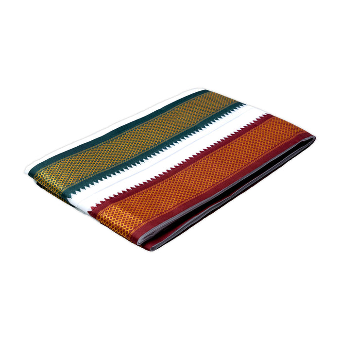 Readymade Panchakacham With Angavastram - 9 x 5 Yards | Mayilkan border White Colour Dhoti & Thundu for Men