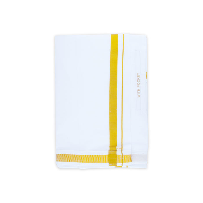 Cotton Veshti - 2 Mtrs | White Vesti/ 50k Jari Border Velcro Dhoti/ Traditional Dhothi for Men