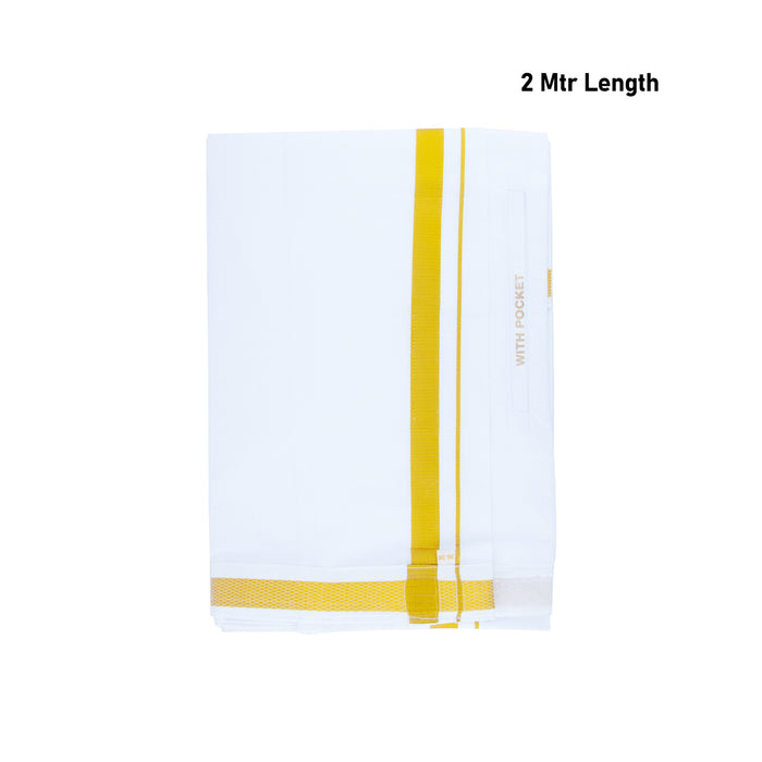 Cotton Veshti - 2 Mtrs | White Vesti/ 50k Jari Border Velcro Dhoti/ Traditional Dhothi for Men