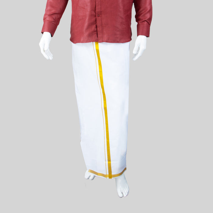 Cotton Veshti - 2 Mtrs | White Vesti/ 50k Jari Border Velcro Dhoti/ Traditional Dhothi for Men