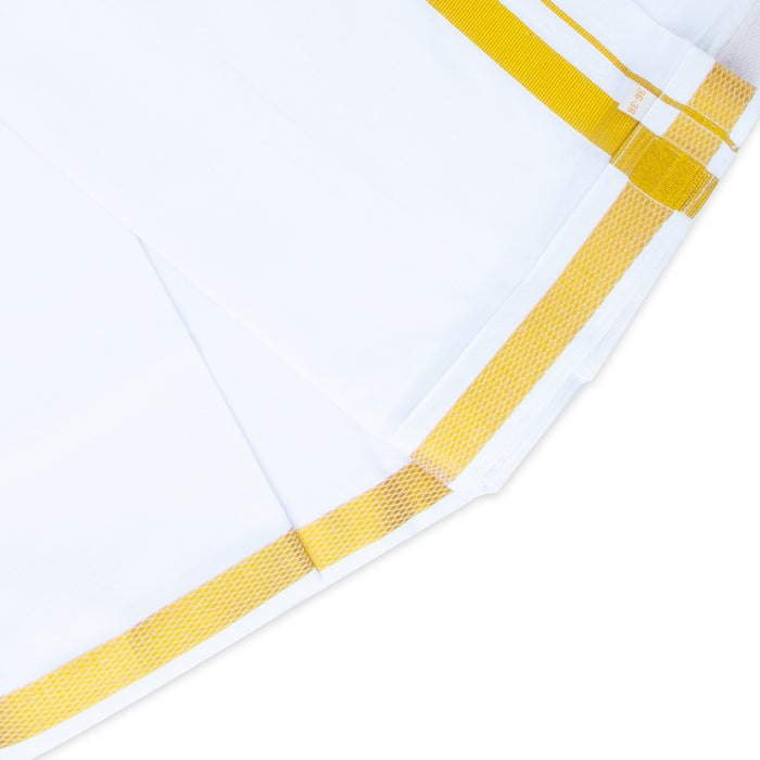 Cotton Veshti - 2 Mtrs | 50k Jari Border Velcro Dhoti/ White Vesti/ Traditional Dhothi for Men