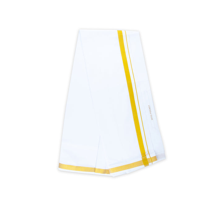 Cotton Veshti - 2 Mtrs | 50k Jari Border Velcro Dhoti/ White Vesti/ Traditional Dhothi for Men