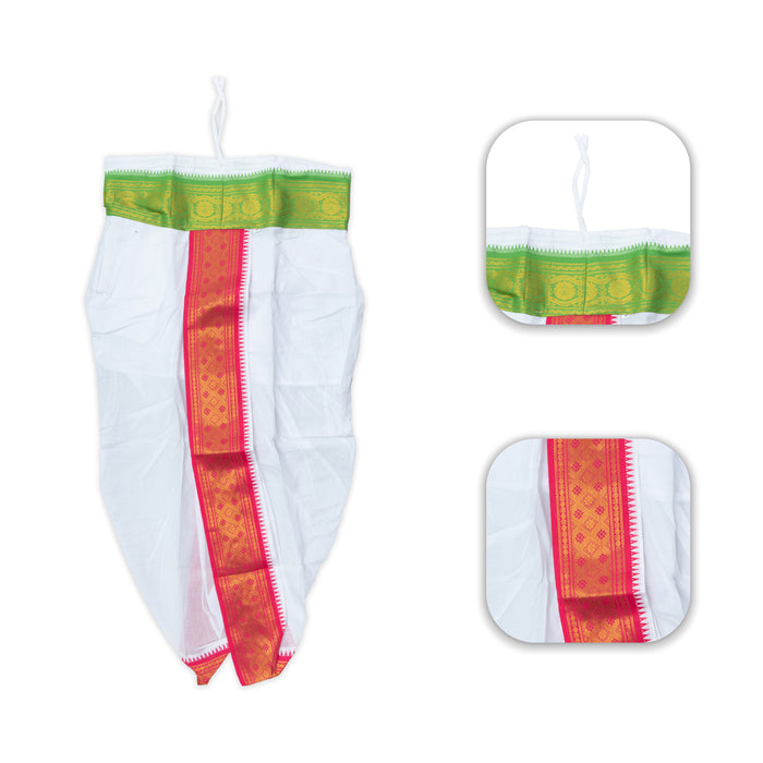 Panchakacham - 4 Inches | White Panchakajam/ Cotton Jacquard Border Dhoti for Deity