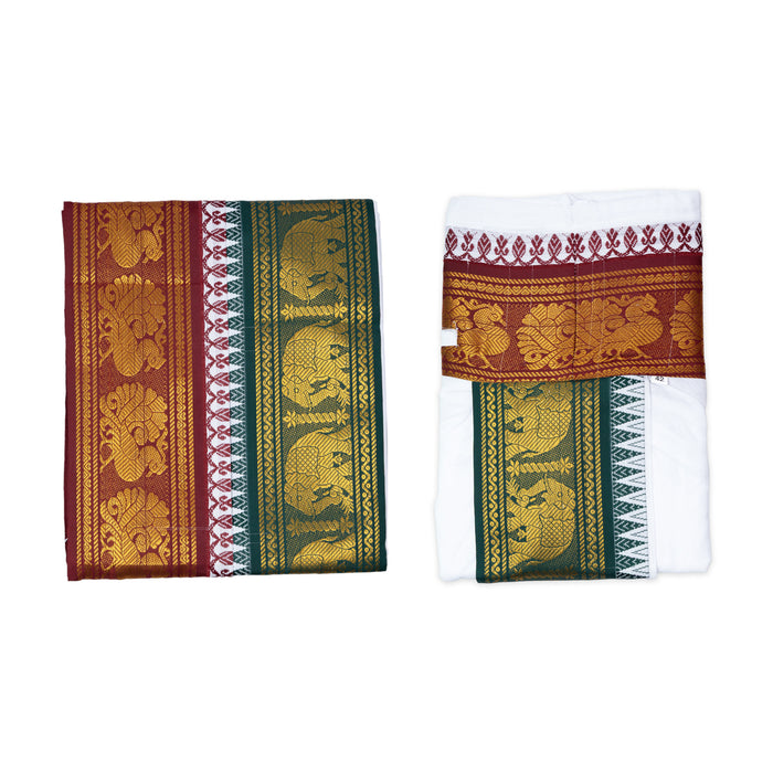 Panchakacham - 4 Inches | White Panchakajam/ Cotton Jacquard Border Dhoti for Deity