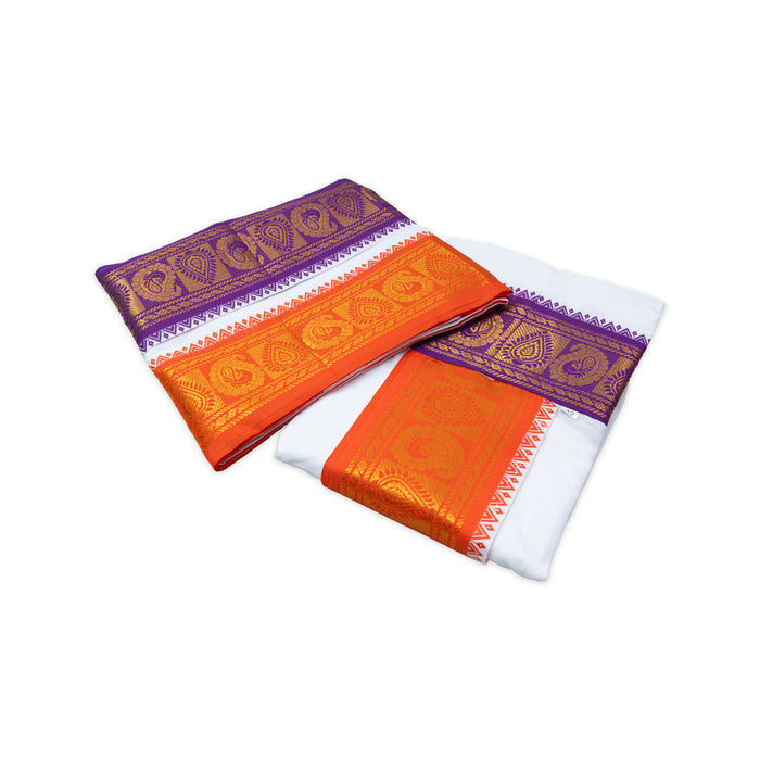 Panchakacham - 4 Inches | White Panchakajam/ Cotton Jacquard Border Dhoti for Deity
