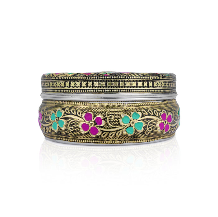 Pooja Box - 4.75 Inches | Gold Meenakari Design Jewellery Box/ Storage Box for Home & Gifting
