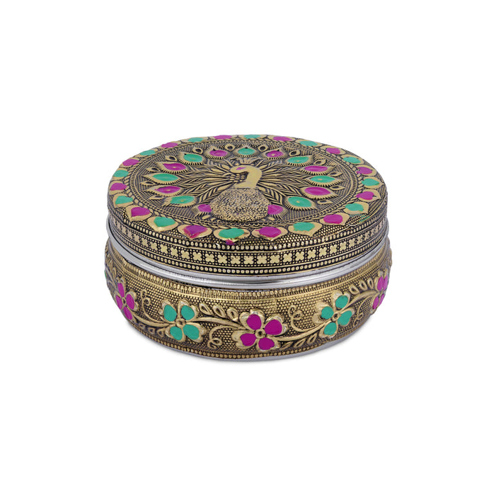 Pooja Box - 4.75 Inches | Gold Meenakari Design Jewellery Box/ Storage Box for Home & Gifting