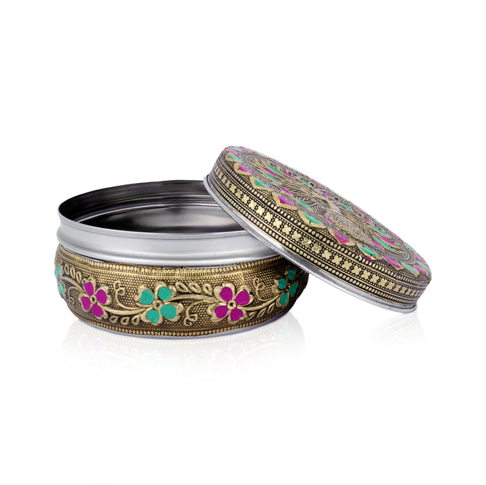 Pooja Box - 4.75 Inches | Gold Meenakari Design Jewellery Box/ Storage Box for Home & Gifting