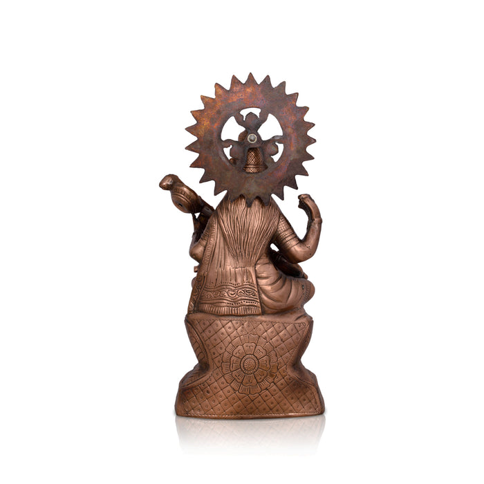 Saraswati Devi Sitting On Lotus Base - 24 x 14 Inches | Copper Oxidised Idol/ Saraswathi Statue For Temple Decor