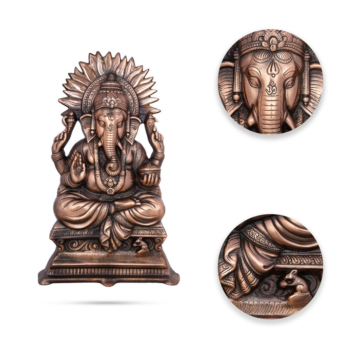 Ganesh Murti Wall Hanging - 22 x 14 Inches | Copper Oxidised Idol/ Wall Hanger for Home & Pooja Decor
