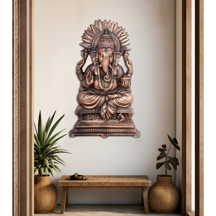 Ganesh Murti Wall Hanging - 22 x 14 Inches | Copper Oxidised Idol/ Wall Hanger for Home & Pooja Decor