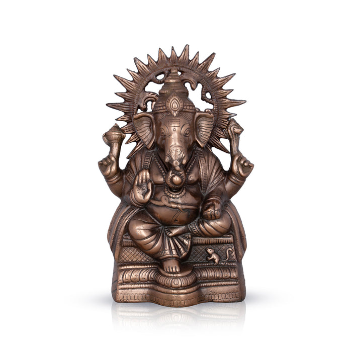 Laddu Ganesha Sitting On Base Murti - 13 x 8 Inches | Copper Oxidised Idol/ Vinayagar Statue For Temple Decor