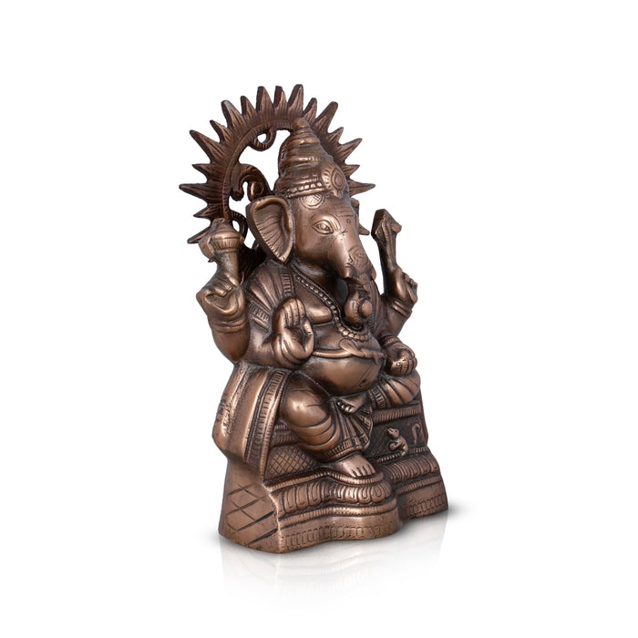 Laddu Ganesha Sitting On Base Murti - 13 x 8 Inches | Copper Oxidised Idol/ Vinayagar Statue For Temple Decor