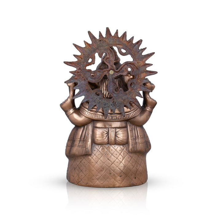 Laddu Ganesha Sitting On Base Murti - 13 x 8 Inches | Copper Oxidised Idol/ Vinayagar Statue For Temple Decor