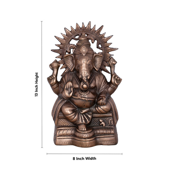 Laddu Ganesha Sitting On Base Murti - 13 x 8 Inches | Copper Oxidised Idol/ Vinayagar Statue For Temple Decor