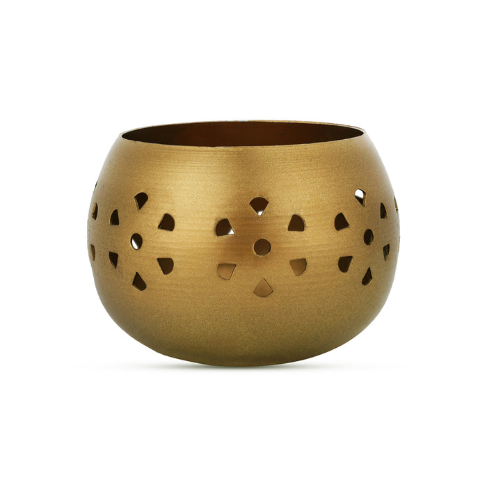 Diya Holder - 2.5 x 2.25 Inches | Brass Jali Design Tealight Candle Holder/ Decorative Diya Cover for Pooja & Home Decor