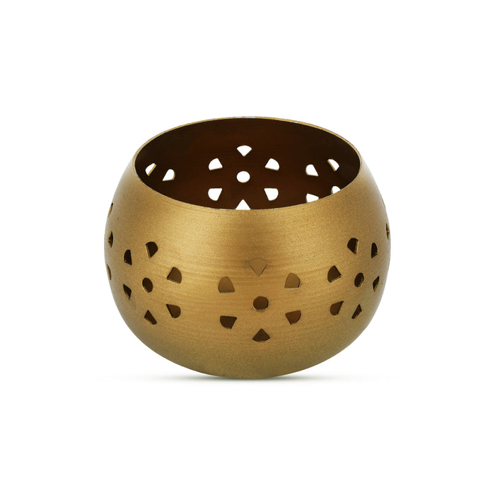 Diya Holder - 2.5 x 2.25 Inches | Brass Jali Design Tealight Candle Holder/ Decorative Diya Cover for Pooja & Home Decor