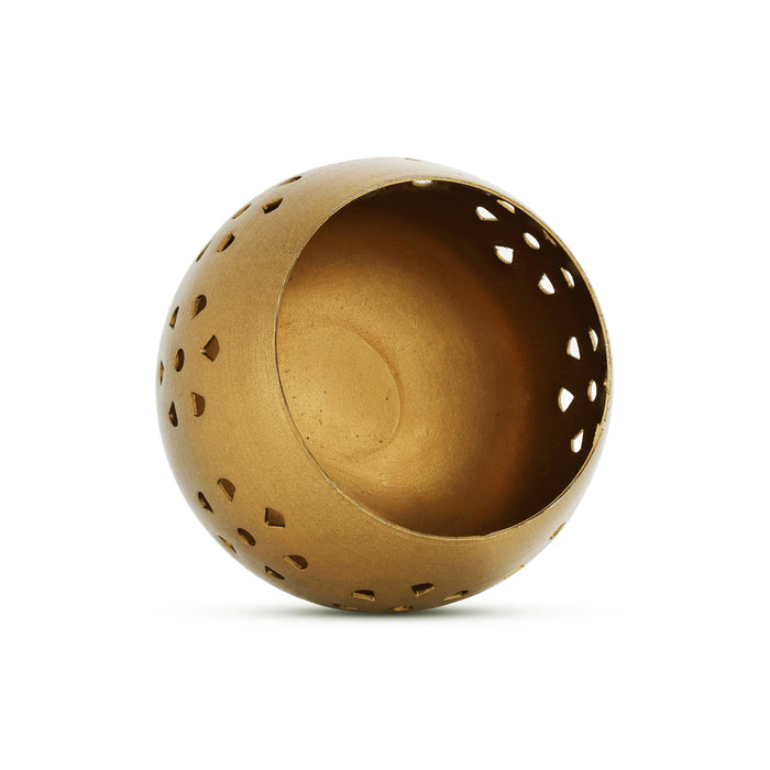 Diya Holder - 2.5 x 2.25 Inches | Brass Jali Design Tealight Candle Holder/ Decorative Diya Cover for Pooja & Home Decor
