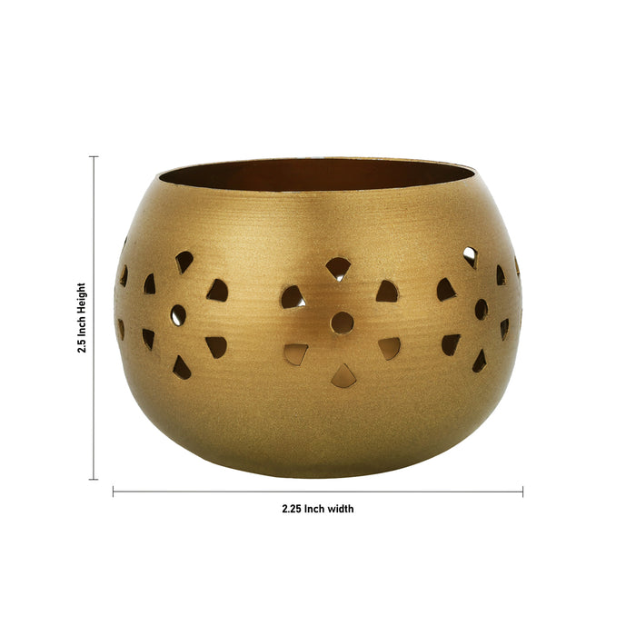 Diya Holder - 2.5 x 2.25 Inches | Brass Jali Design Tealight Candle Holder/ Decorative Diya Cover for Pooja & Home Decor