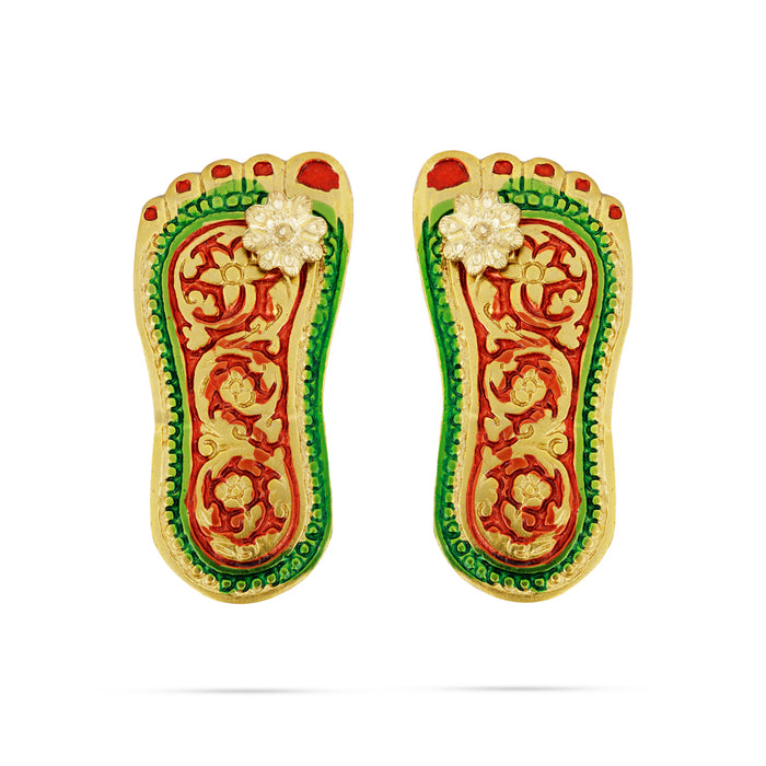 Padham Pair - 2.5 Inches | Aluminium Gold Polish Charan Paduka/ Paduka For Pooja Room & Devotional Worship
