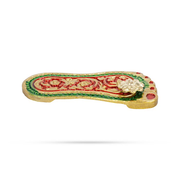 Padham Pair - 2.5 Inches | Aluminium Gold Polish Charan Paduka/ Paduka For Pooja Room & Devotional Worship