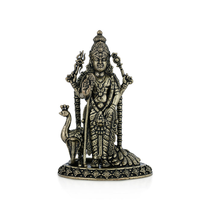 Murugan Standing On Base Murti - 3 x 1.75 Inches | Antique Brass Idol/ Lord Subramanyar Statue For Home & Pooja