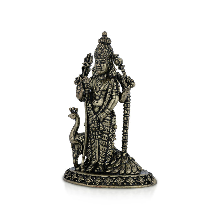 Murugan Standing On Base Murti - 3 x 1.75 Inches | Antique Brass Idol/ Lord Subramanyar Statue For Home & Pooja