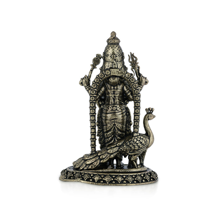Murugan Standing On Base Murti - 3 x 1.75 Inches | Antique Brass Idol/ Lord Subramanyar Statue For Home & Pooja