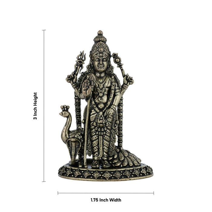 Murugan Standing On Base Murti - 3 x 1.75 Inches | Antique Brass Idol/ Lord Subramanyar Statue For Home & Pooja