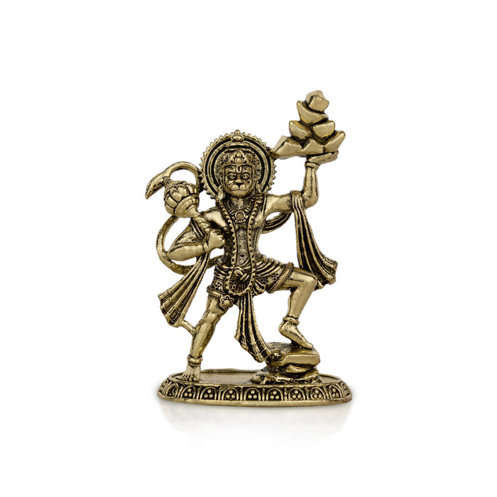 Sanjeevi Hanuman Standing On Base - 3 x 1.75 Inches | Antique Brass Idol/ anjaneyar Statue For Pooja Decor