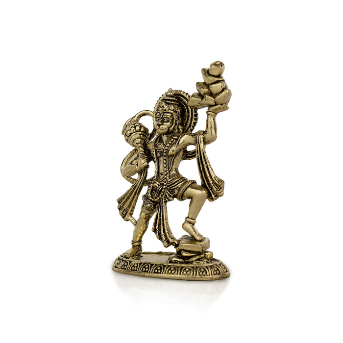 Sanjeevi Hanuman Standing On Base - 3 x 1.75 Inches | Antique Brass Idol/ anjaneyar Statue For Pooja Decor