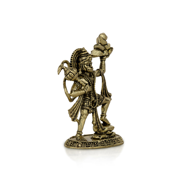 Sanjeevi Hanuman Standing On Base - 3 x 1.75 Inches | Antique Brass Idol/ anjaneyar Statue For Pooja Decor