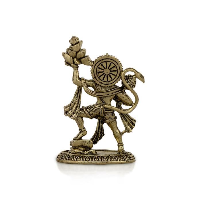 Sanjeevi Hanuman Standing On Base - 3 x 1.75 Inches | Antique Brass Idol/ anjaneyar Statue For Pooja Decor