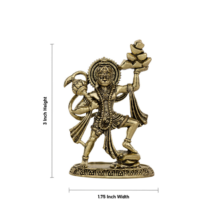 Sanjeevi Hanuman Standing On Base - 3 x 1.75 Inches | Antique Brass Idol/ anjaneyar Statue For Pooja Decor
