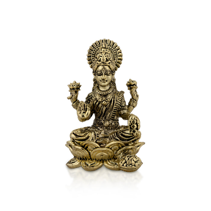 Lakshmi Sitting On Lotus Base Murti - 2.5 x 1.25 Inches | Antique Brass Idol/ Laxmi Devi Statue For Pooja Room