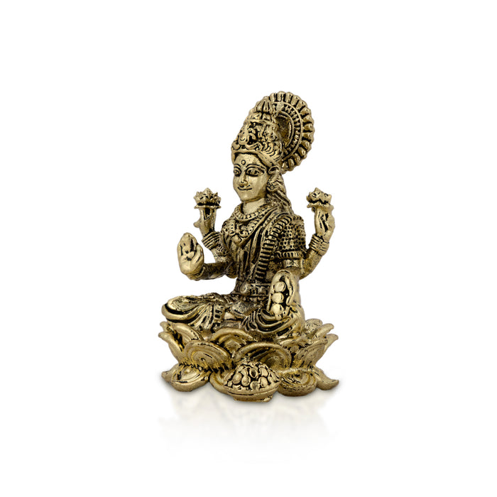 Lakshmi Sitting On Lotus Base Murti - 2.5 x 1.25 Inches | Antique Brass Idol/ Laxmi Devi Statue For Pooja Room
