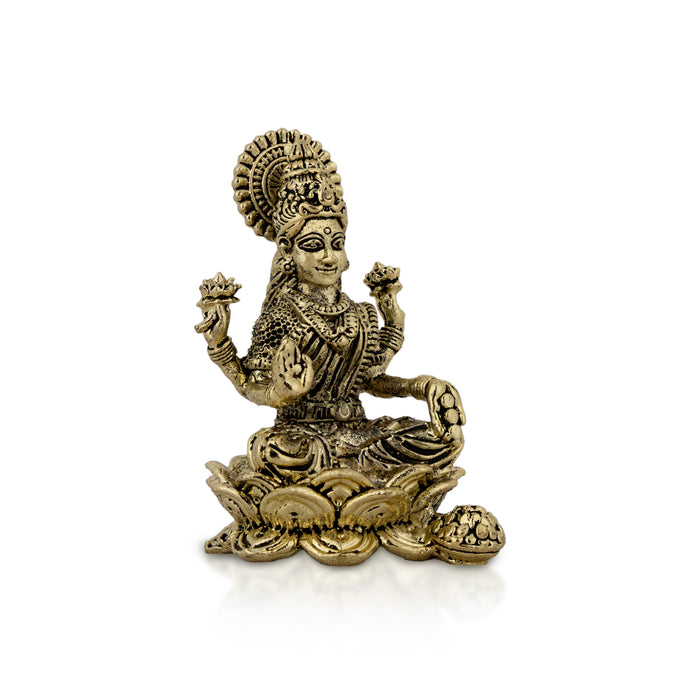 Lakshmi Sitting On Lotus Base Murti - 2.5 x 1.25 Inches | Antique Brass Idol/ Laxmi Devi Statue For Pooja Room