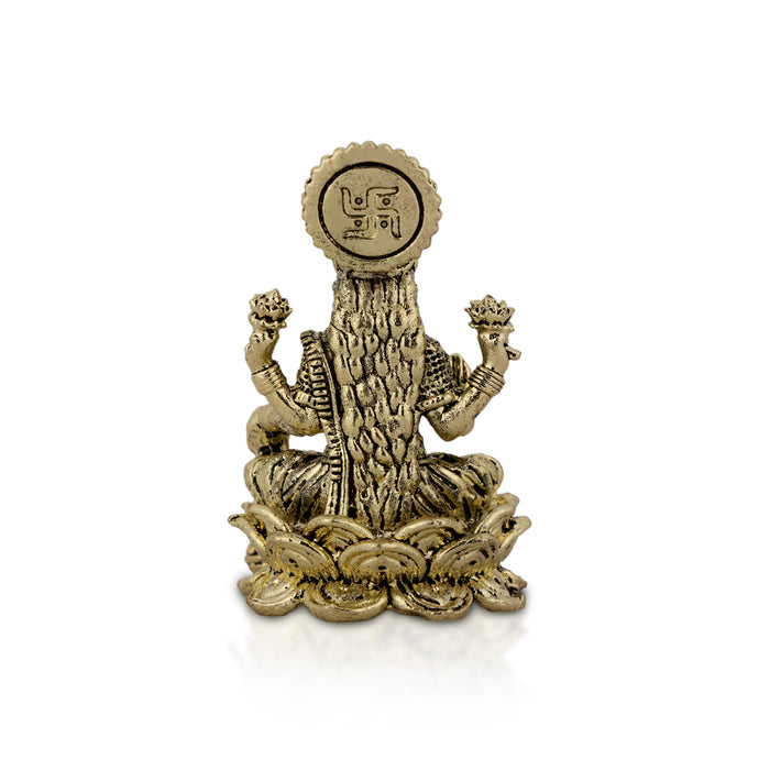 Lakshmi Sitting On Lotus Base Murti - 2.5 x 1.25 Inches | Antique Brass Idol/ Laxmi Devi Statue For Pooja Room