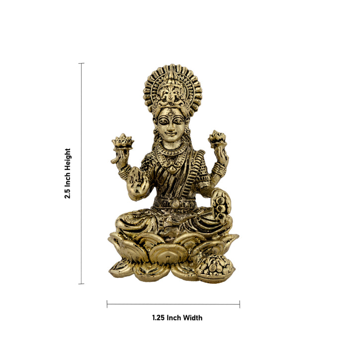 Lakshmi Sitting On Lotus Base Murti - 2.5 x 1.25 Inches | Antique Brass Idol/ Laxmi Devi Statue For Pooja Room